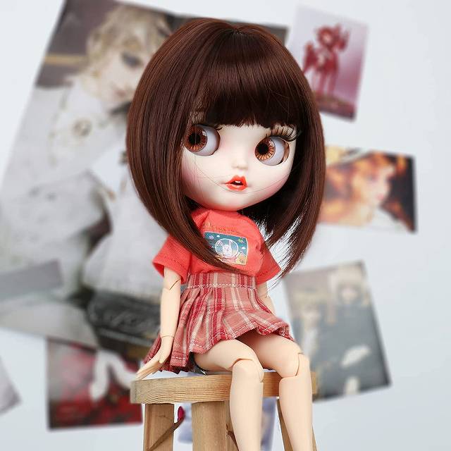 ブライス Blythe ウィッグ DIYヘアアクセサリー (ブラウン) 学生の髪型