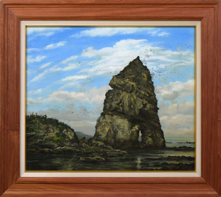 絵画 油絵 森田健一作 冬の水辺 6号サイズ額入り 絵画 油絵 森田