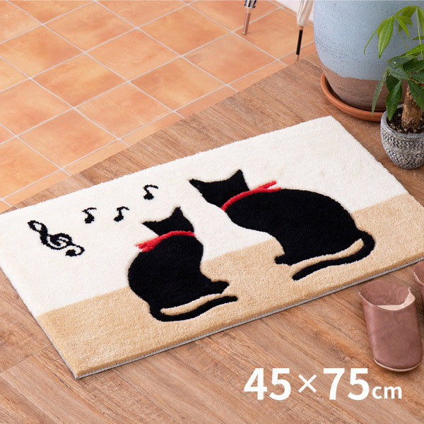 洗える玄関マット 約45×75cm マット 猫柄 ねこ 黒猫 くろねこ 猫