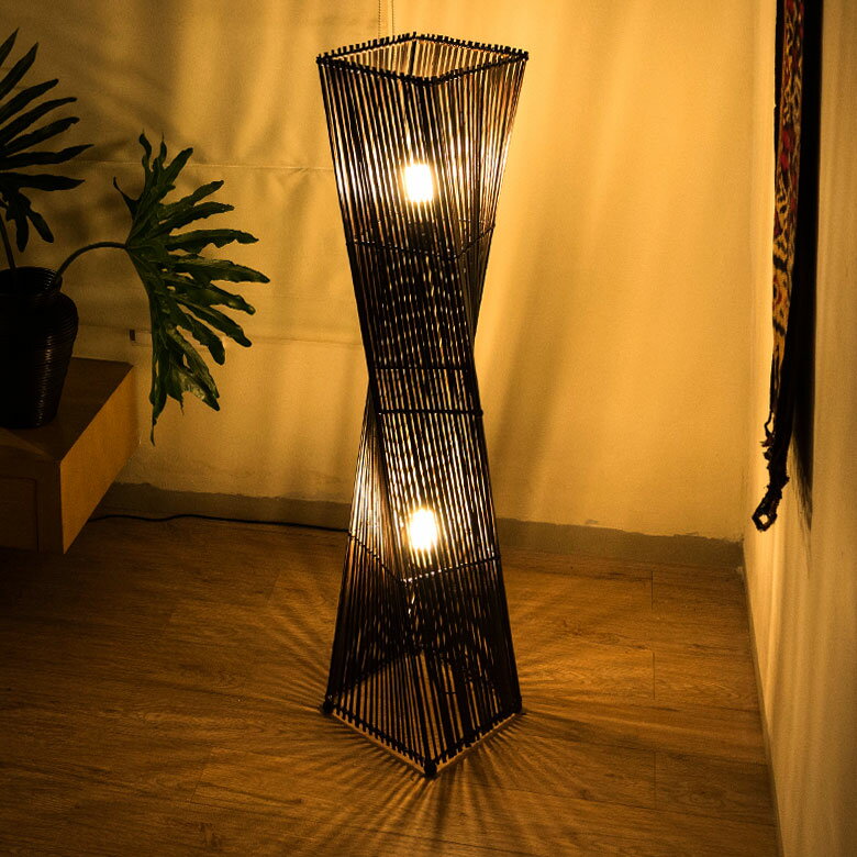 バンブーフロアトールランプ ダークブラウン2台 バンブーフロアトール