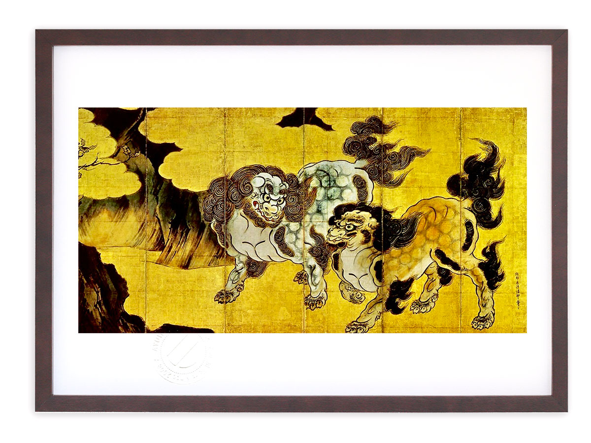 楽天市場】版画 絵画 名画 日本画 唐獅子図 (からじしず） 狩野永徳