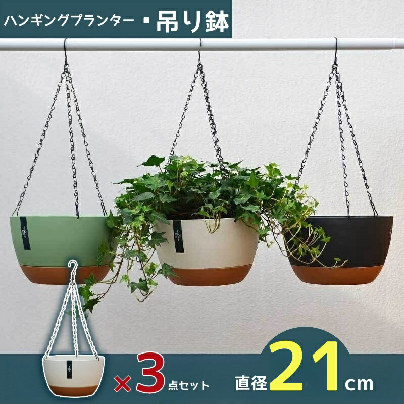 楽天市場】吊り鉢 植木鉢 ハンギングバスケット口径21cm 3っ点セット