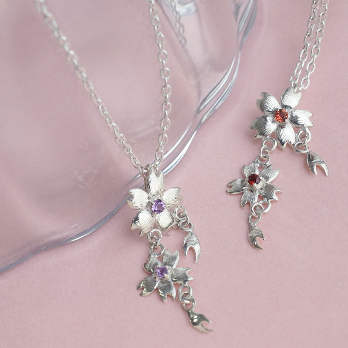 楽天市場】【2種】エス 桜ネックレス シルバー925 石入り 桜2つタイプ