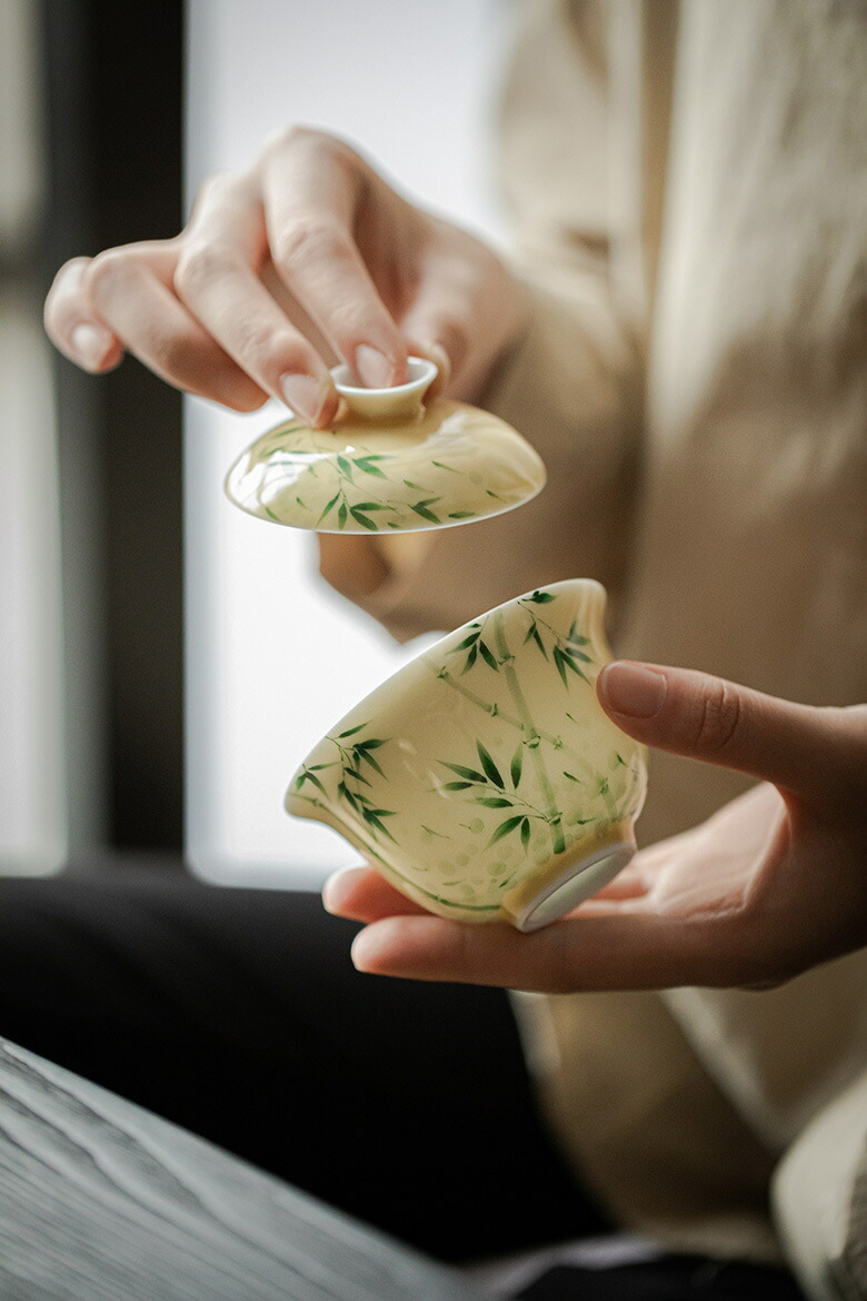 楽天市場】竹柄 蓋物 黄釉色絵 煮物碗 円菓子碗 蓋付碗 珍味入れ 宝瓶