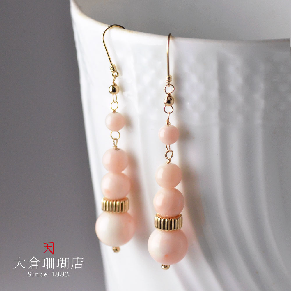 楽天市場】ミッド珊瑚 イヤリング ピアス ピンク サンゴ さんご K14 14