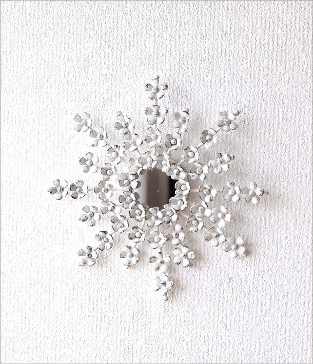 壁飾り アイアン 壁掛け おしゃれ アートパネル ミラー付き 花