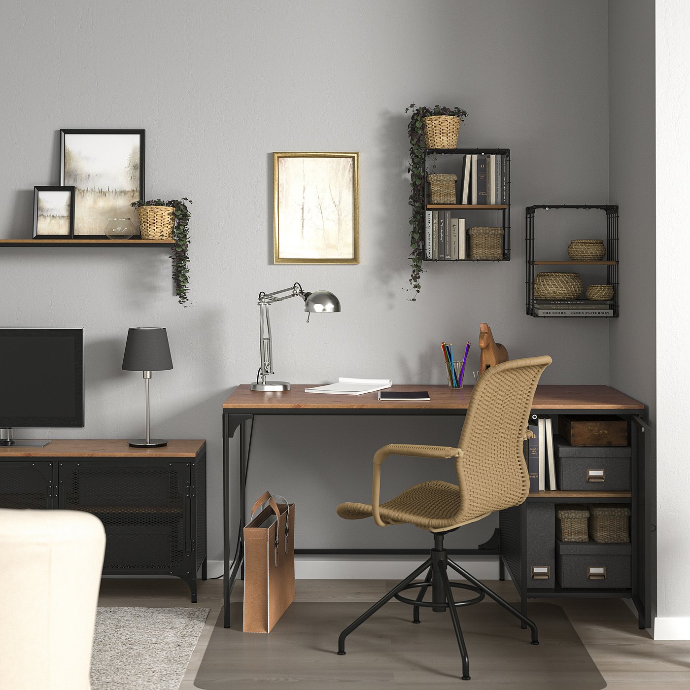 FJÄLLBO desk, black, 551/8x271/2