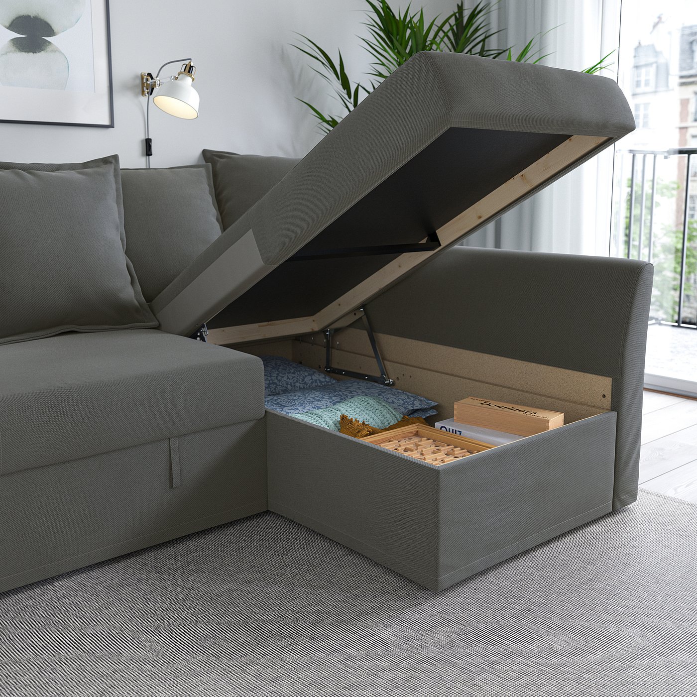 HOLMSUND sleeper sectional, 3-seat, Borgunda dark gray - IKEA