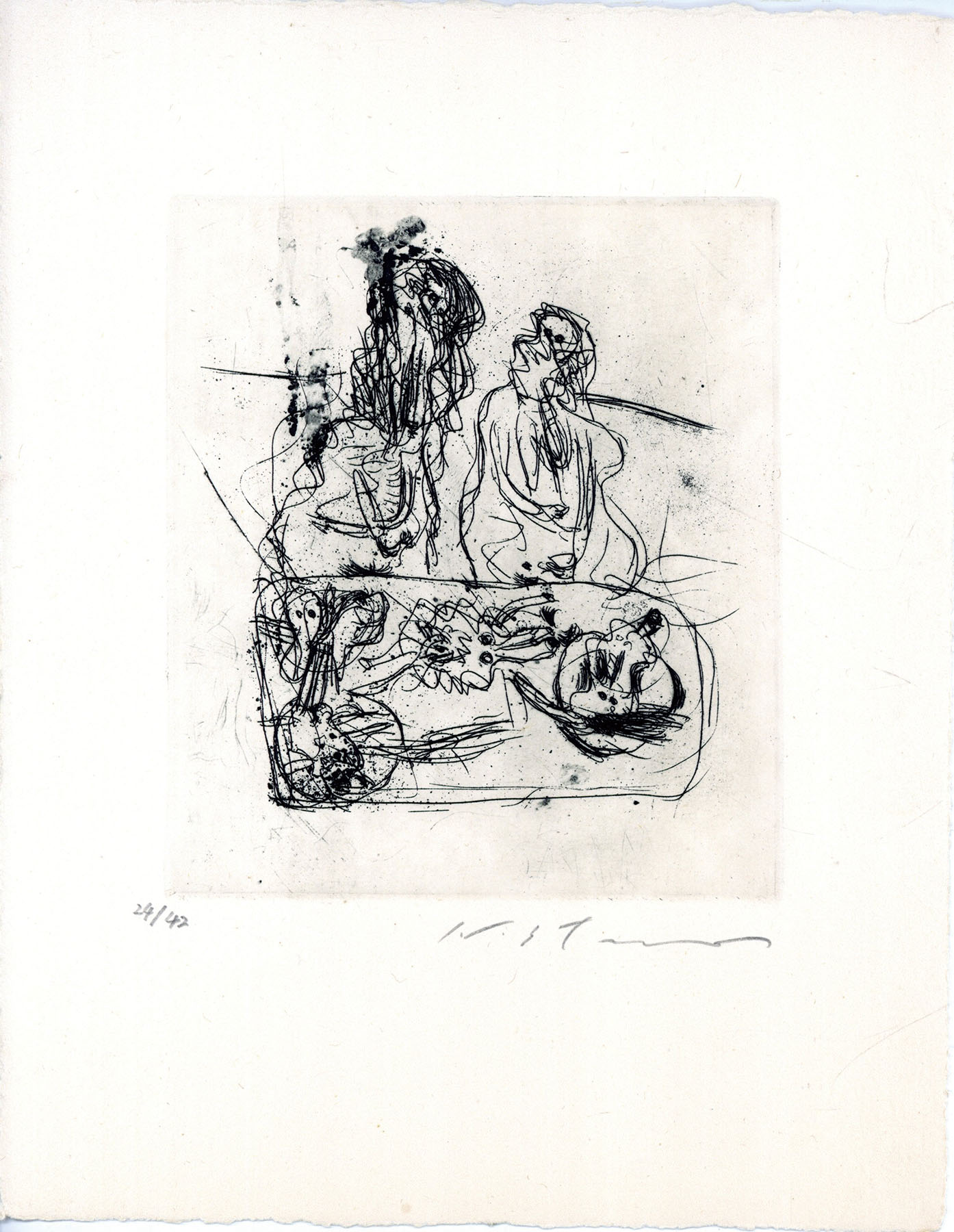 池田満寿夫版画「寝台の上の美女「子供を売る女たち」 習作