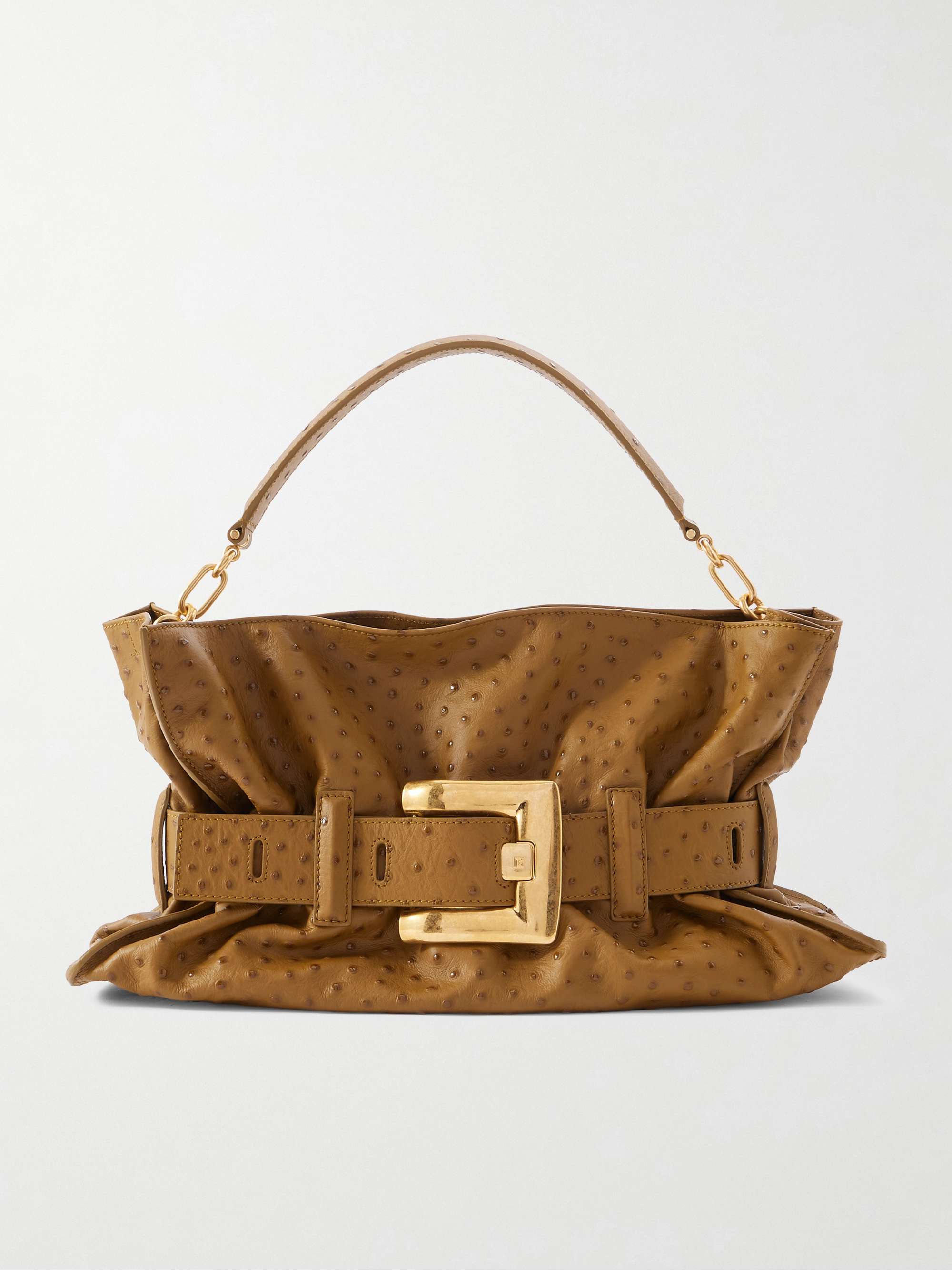 BALMAIN Anthem buckled ostrich-effect leather shoulder bag | NET-A