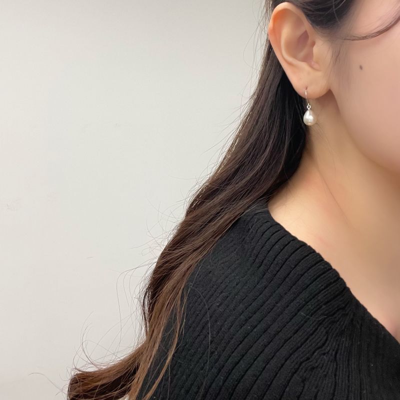 アコヤ本真珠 ドロップ型パールピアス バロック 7.5-8mm フック型
