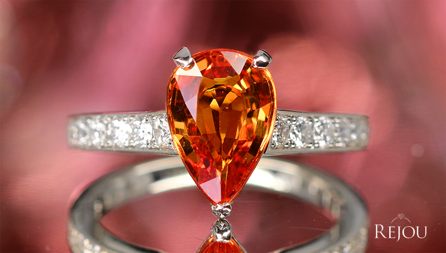 非加熱オレンジサファイア 2.1ct ダイヤモンド 0.4ct プラチナ リング