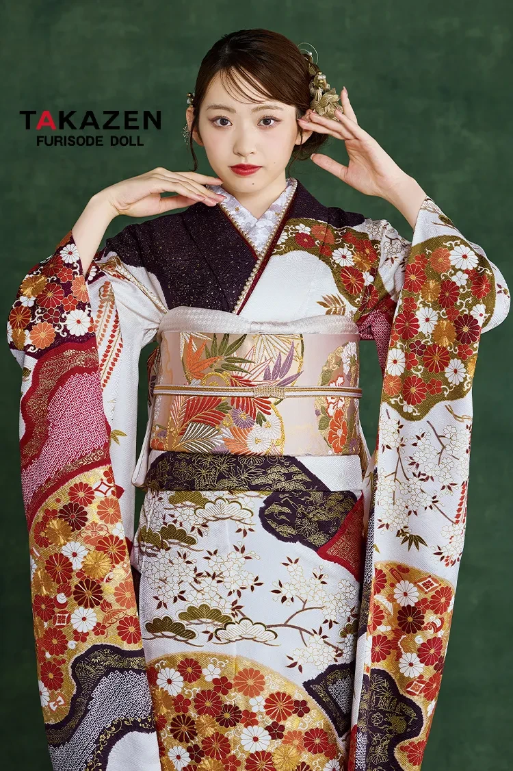 最高級古典柄振袖 関芳/最高級金彩刺繍友禅 緑/金 御所車柄/牡丹柄