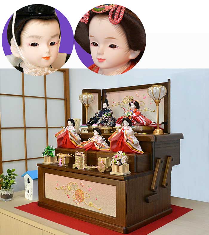 収納式三段飾りセット まり桜雛 プリンセス雛人形 <33-6800