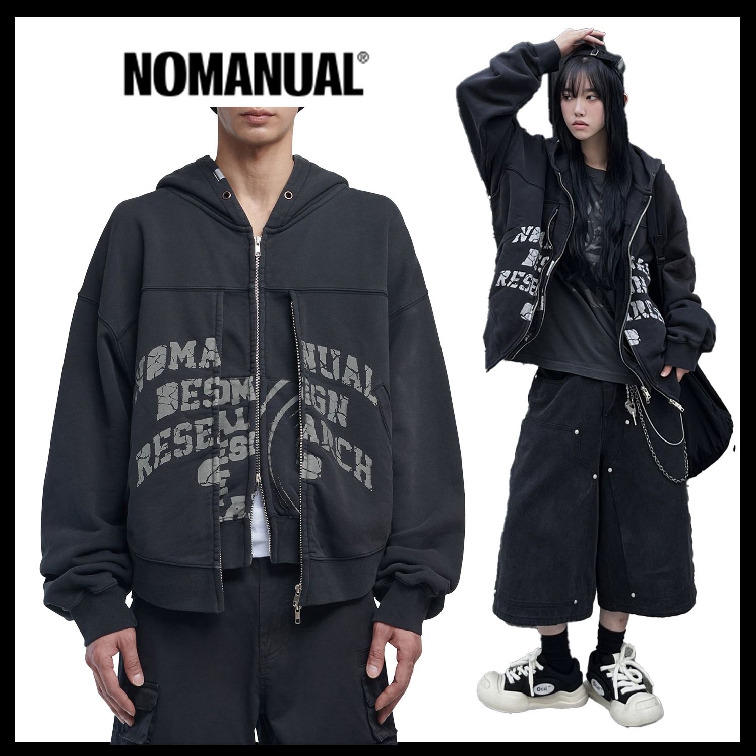 NOMANUAL】OVERDYED D.F.L HOODED ZIP-UP ☆韓国人気☆ 追跡付