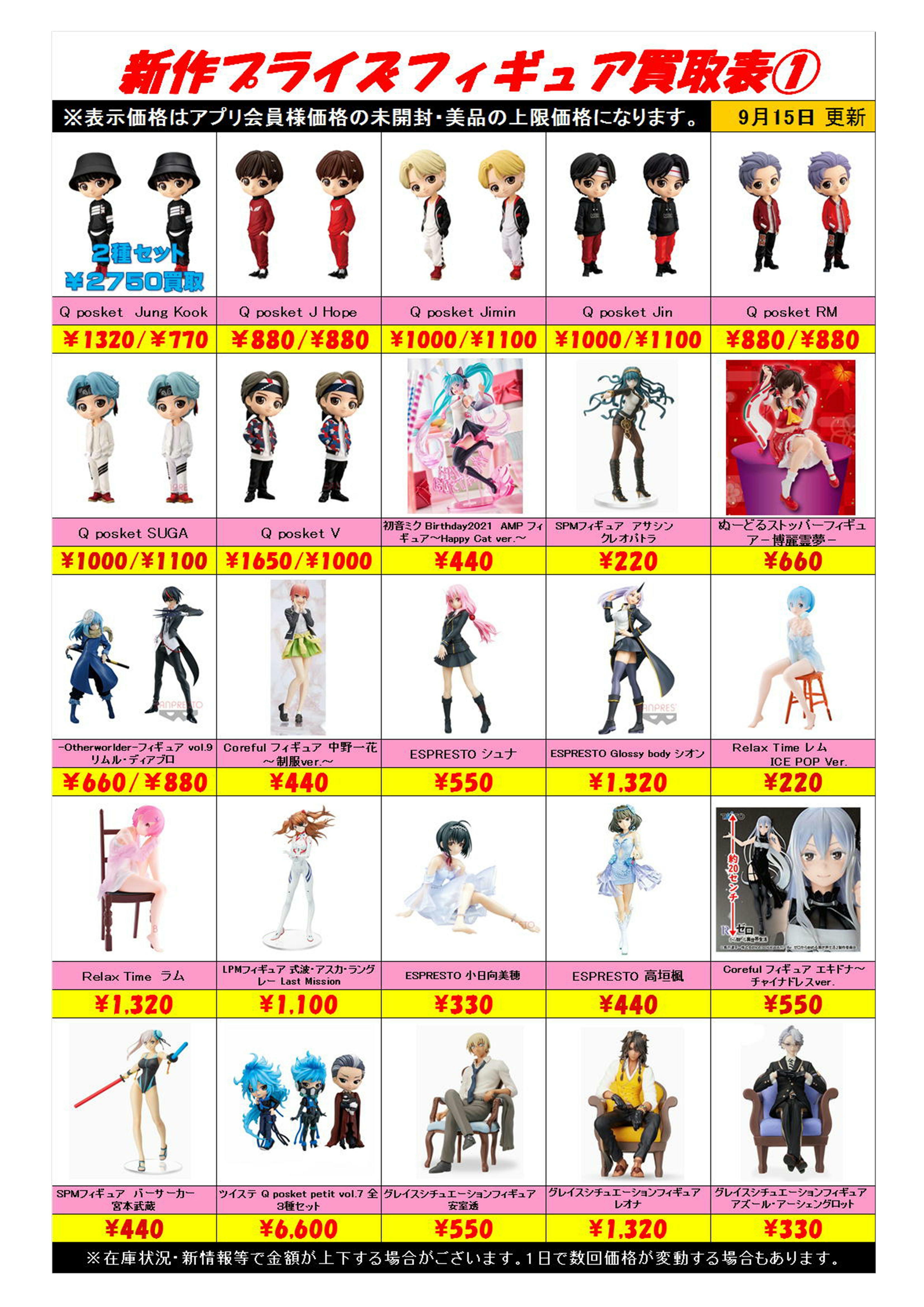 新作プライズフィギュア買取表更新！！ | 千葉鑑定団中央店