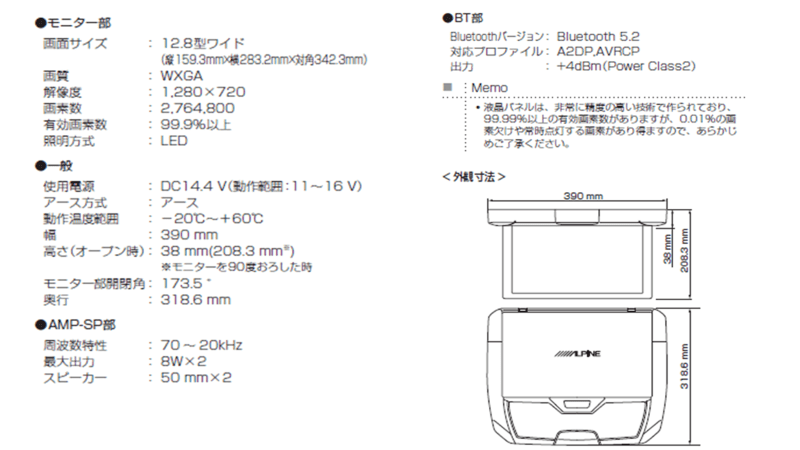アルファード/ヴェルファイア(30系)専用12.8型WXGA/スピーカー搭載