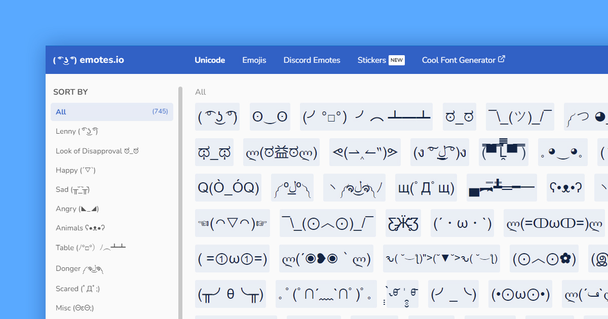 ͡° ͜ʖ ͡°) emotes.io - The best list of Unicode emoticons (over 700