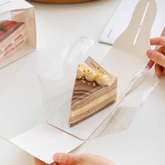 100pcs Cake Slice Clear PET Carrying Favor Box With Base Tray