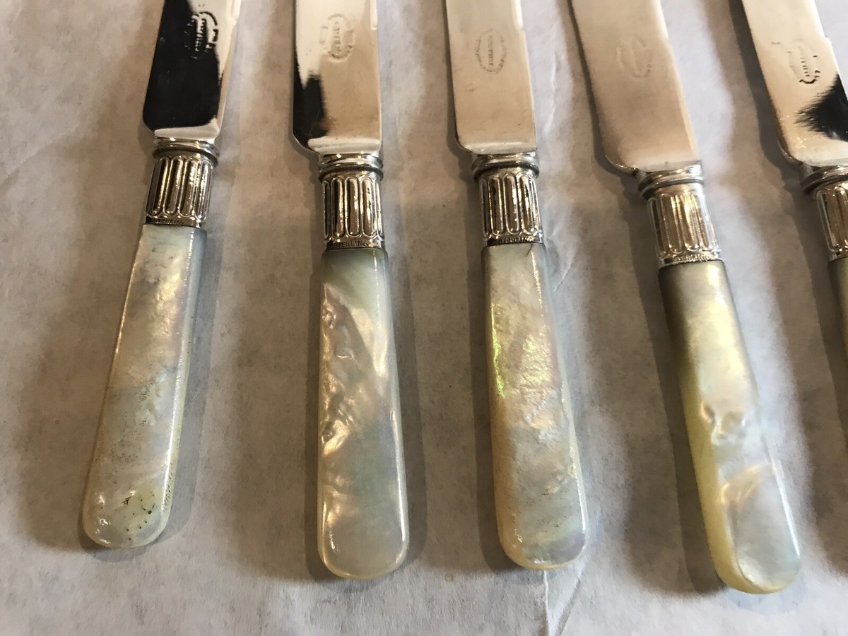 Set 6 Harrison Bros & Howson Sheffield Mother Pearl Handle Knives