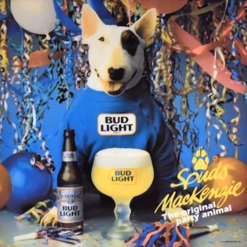 Bud Light Beer, Spuds Mackenzie Dog NEW Metal Sign 28