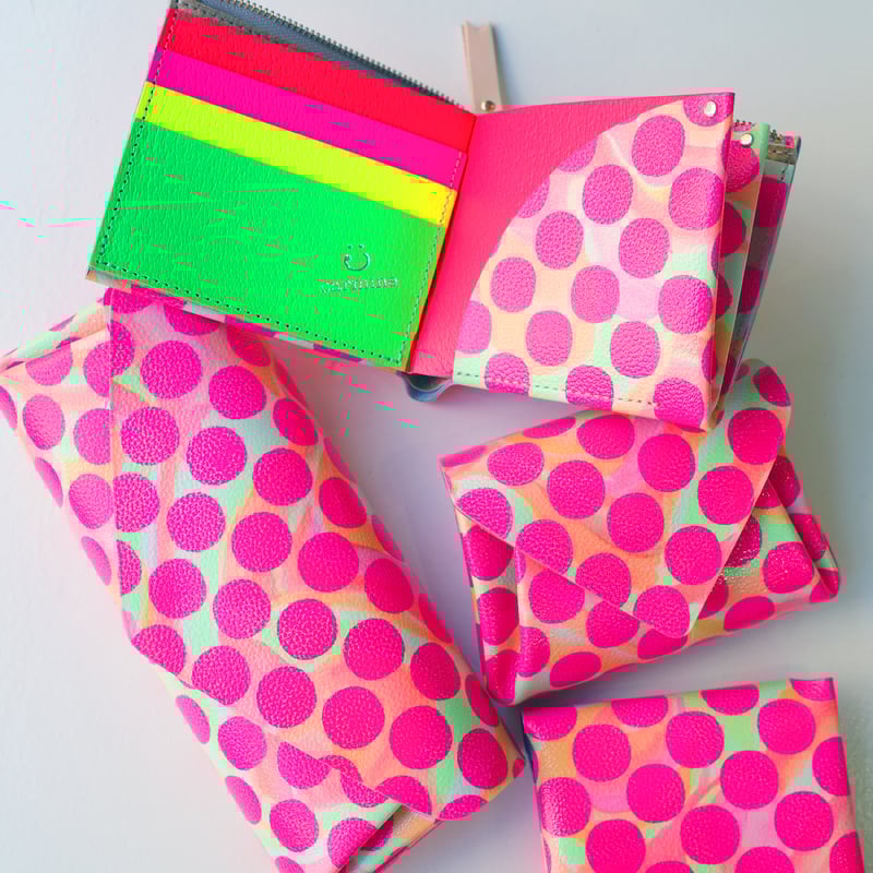 レザーロングウォレット ダブル ネオンピンク【Leather Long Wallet