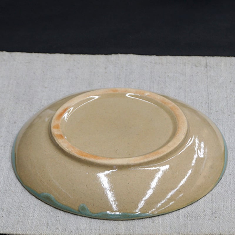 和食器 益子焼 大皿 18cm 青釉 丸笹紋 | うつわの店 クラフトなかつか