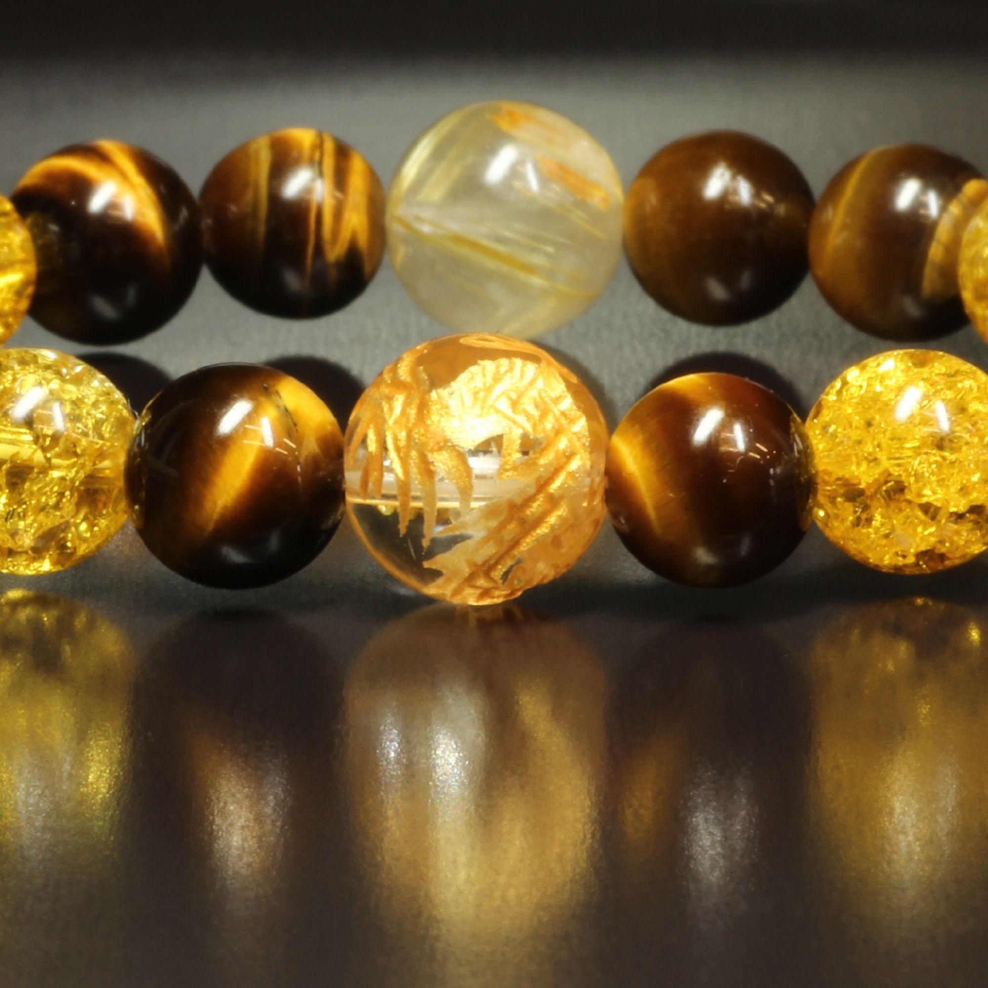 必勝祈願数珠］10mm 皇帝龍 本水晶 8mm タイガーアイ 10mmゴールド