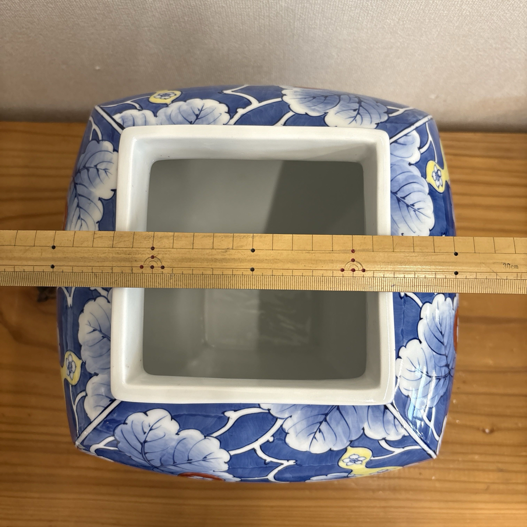 有田焼 染錦ひょうたん絵花柄 手書き 高さ約31cm 花器 壺 有田焼 染