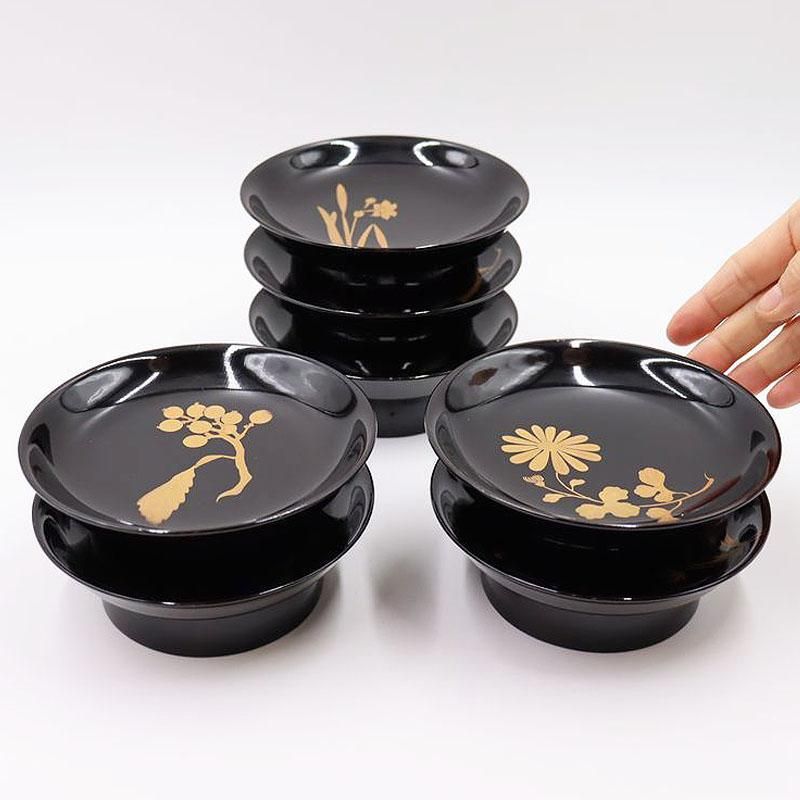 輪島塗 漆塗 菓子皿 菓子器 銘々皿 多用皿 椿皿 青梅盆 5客セット