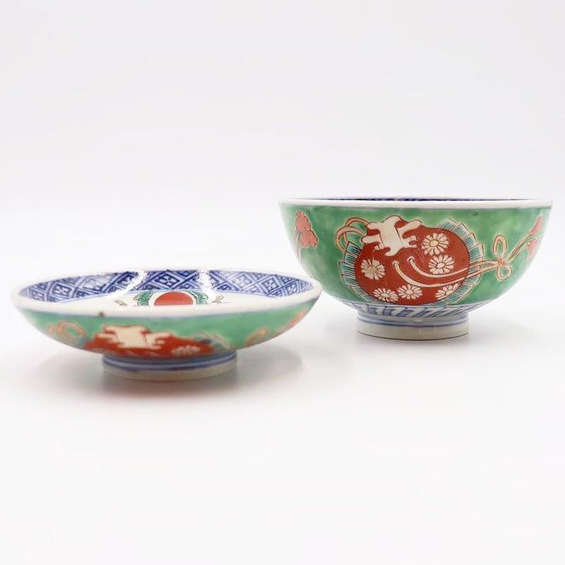 手描き色絵赤絵大蓋碗｜直径12.5 高さ8.5｜アンティーク和食器
