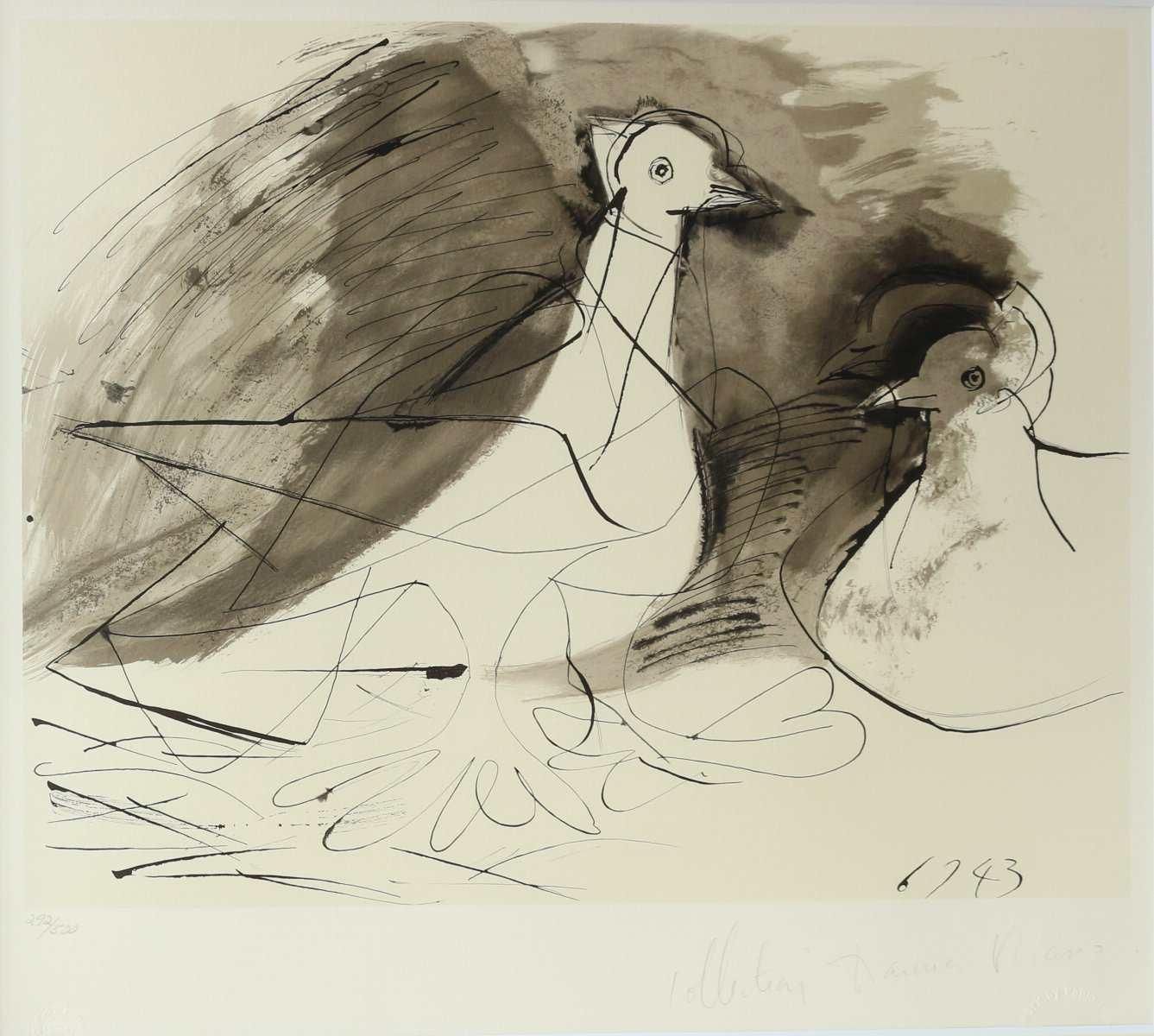 リトグラフ版画 パブロ・ピカソ 「鳩 1943.1.6(墨汁のデッサン