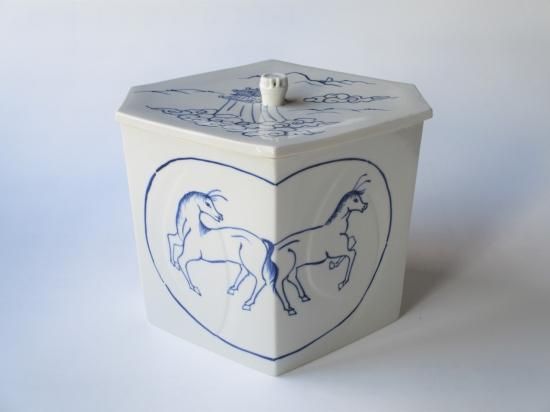 染付 菱馬水指 (共箱) 三代 紫翠窯 西村徳泉 - 茶道具販売 栗林園