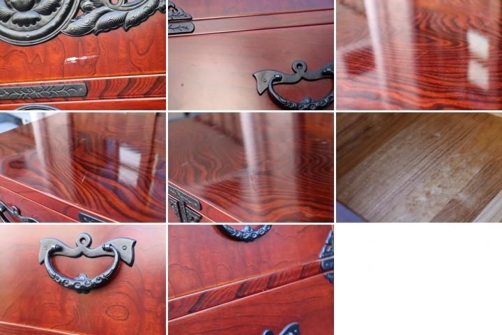 岩手の伝統工芸家具、岩谷堂箪笥 欅材を使用した漆塗り5段・7杯