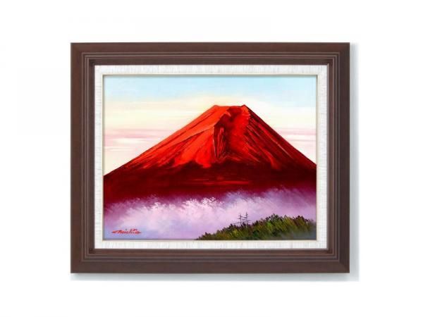手描き油絵》道尾紀良 油絵額F6号 「赤富士」 - 絵画や壁掛け販売