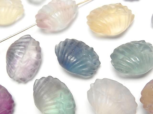 マルチカラーフローライト シェル（貝）モチーフ13×18mm 【横穴】 5個