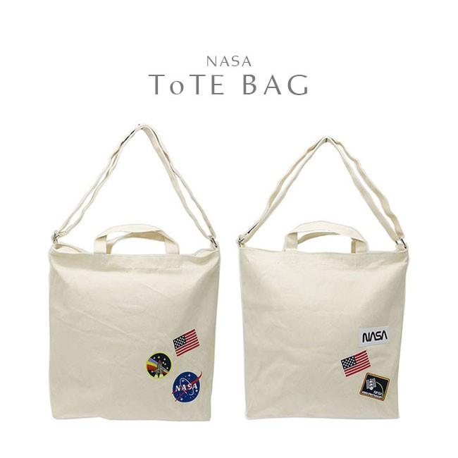 2WAY トートバッグ ショルダーバッグ NASA 刺繍 ワッペン 宇宙 星条旗