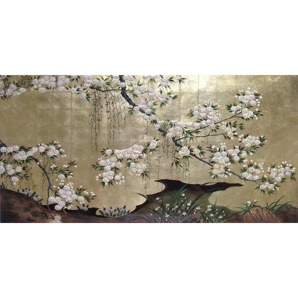 漆絵 長谷川久蔵の名作「桜図」 左隻＋右隻 NH81 : 絵画制作専門