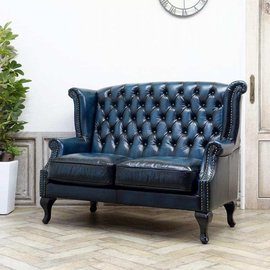 アンティーク ソファー 革 青 チェスターフィールドソファ sa925b2-l9k
