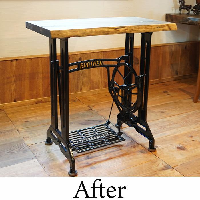 足踏みミシン脚 テーブル 無垢材 天板 アイアン家具 アンティーク