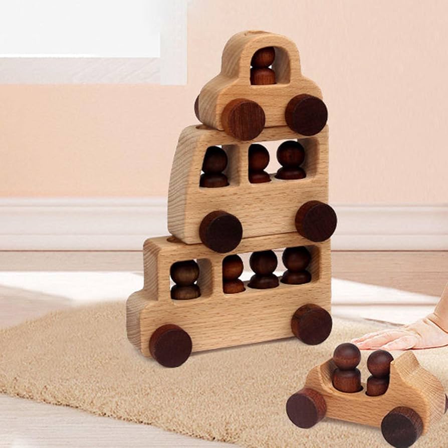 Amazon.co.jp: 車の形のスタックブロック教育木製スタッキングと就学前