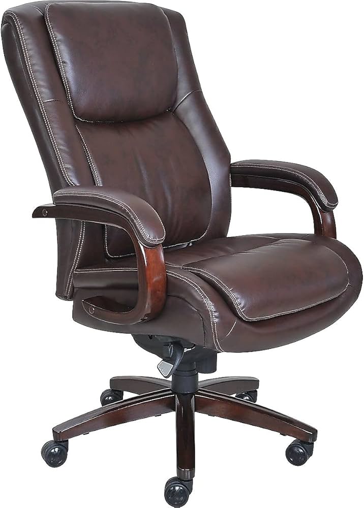 La-Z-Boy Winston Leather Executive Office Chair, Fixed Arms (Brown