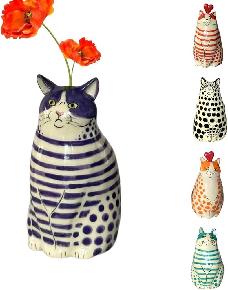 Amazon.co.jp: かわいいポルカドット猫の花瓶 - 猫の贈り物、面白い猫