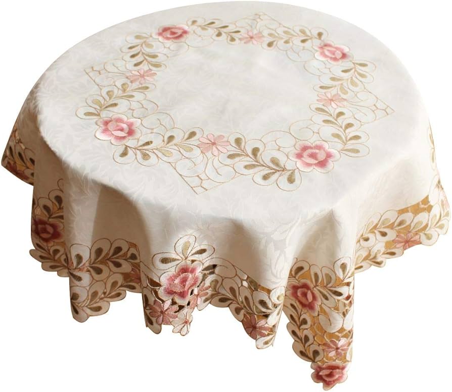 Amazon｜テーブルクロス‐正方形 北欧風‐刺繍レース サイドテーブル‐丸