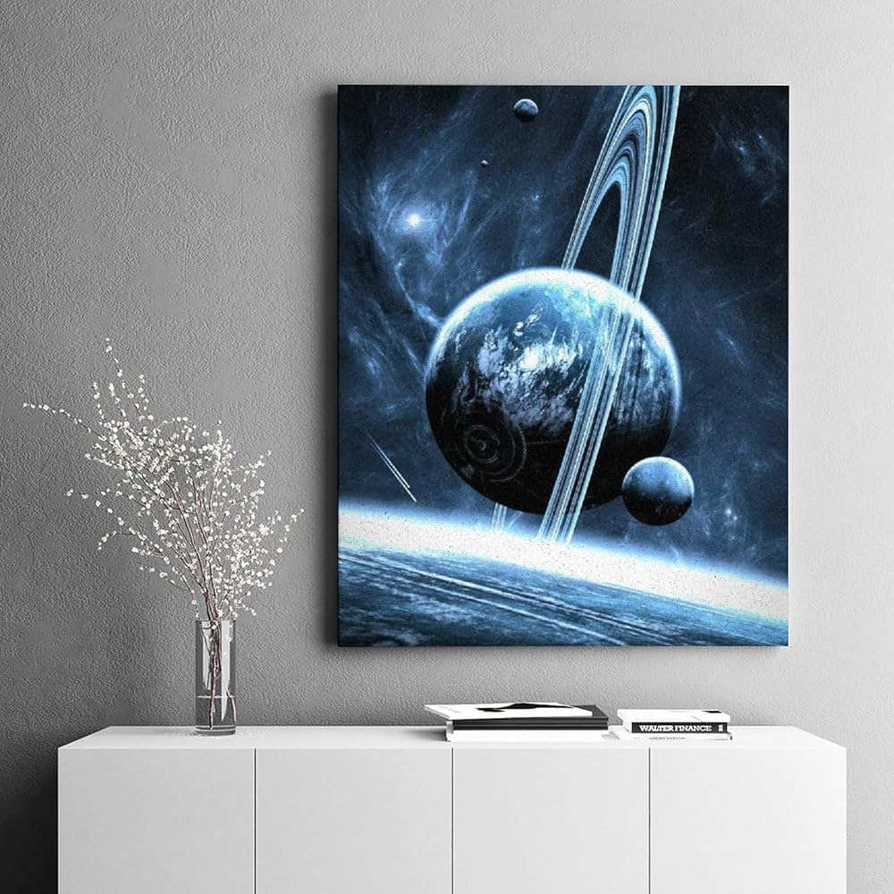 Amazon | 土星と土星の環 数字油絵 未来的なSF 宇宙惑星の壁紙 宇宙船