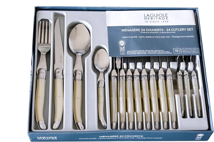 Laguiole Eliteカトラリーセット 24本入りシルバー 刻印入り Laguiiole