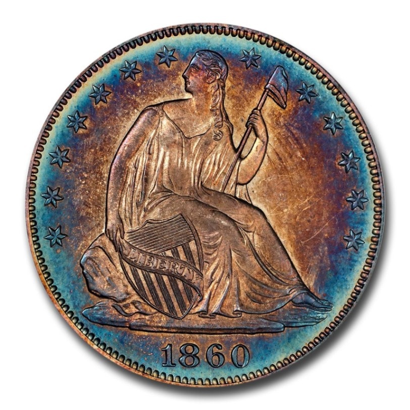 1860年 シーテッド リバティ ハーフダラー 銀貨 50セント シルバー