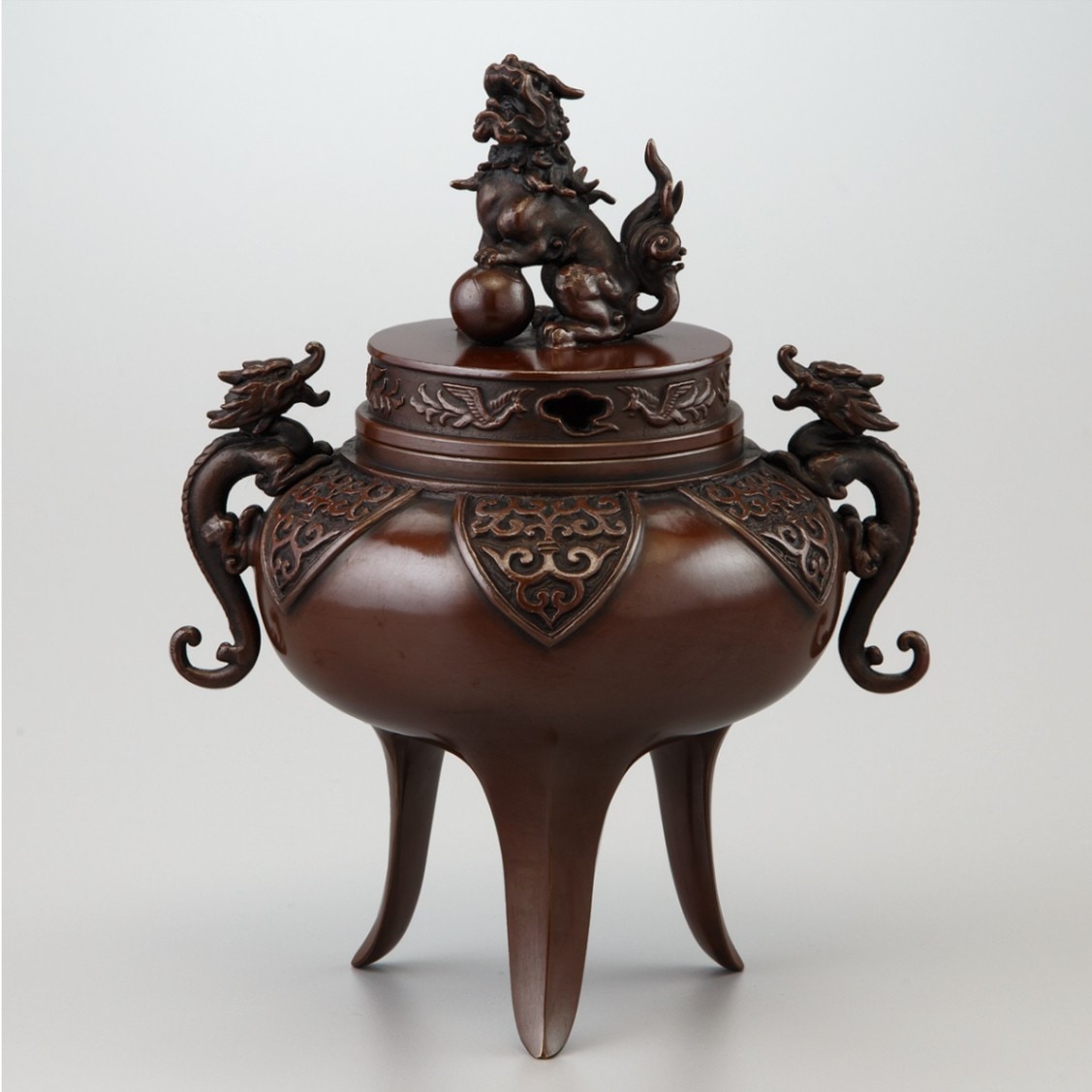 極上品】高岡銅器 龍彫刻 香炉 青銅製 三つ足 縁起物 伝統工芸 10万円