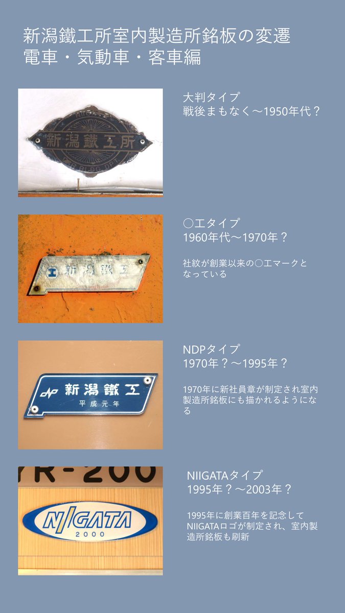 新潟鐵工所／新潟トランシス製鉄道車両の室内に貼られている製造所銘板
