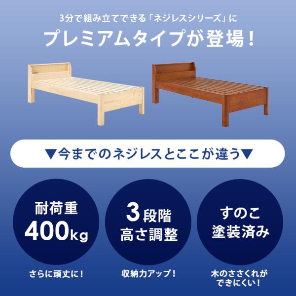 3分で組立できるすのこベッド 宮棚付きタイプ コンセント付き 頑丈 高